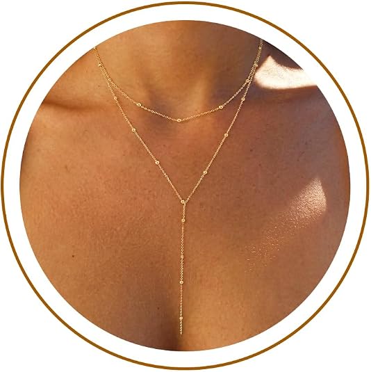 Upper chain and lower Y-shaped necklace displayed as layered styling