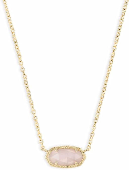 Gold-coloured chain with an oval pale-pink pendant element